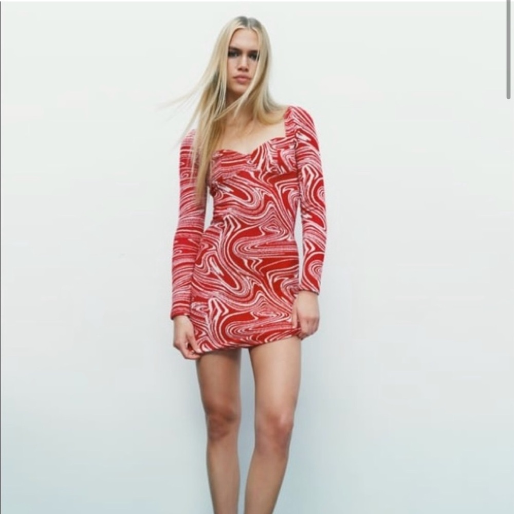 Zara Jacquard Red/White Knit Dress